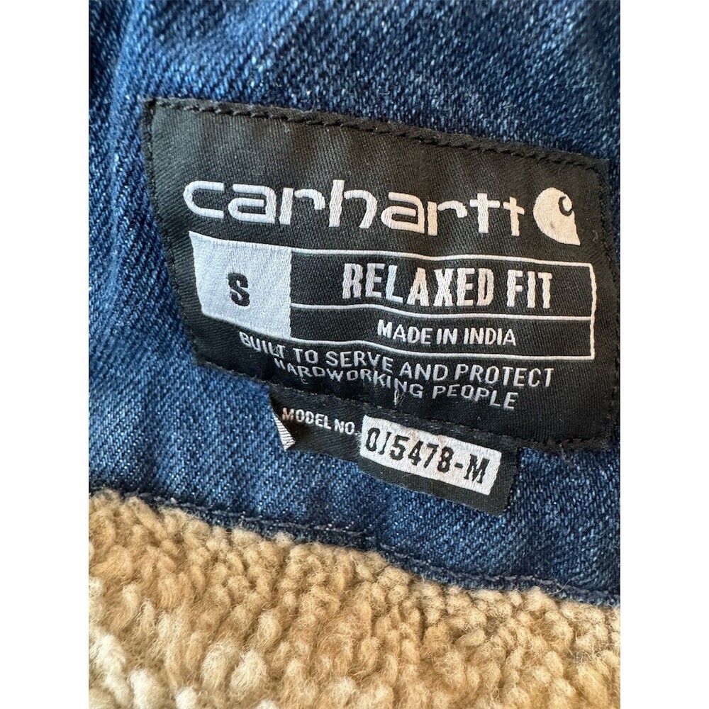 CUTE Carhartt Men's Relaxed Fit Sherpa-Lined Denim Jacket Blue Full Zip Size S - Picture 6 of 15
